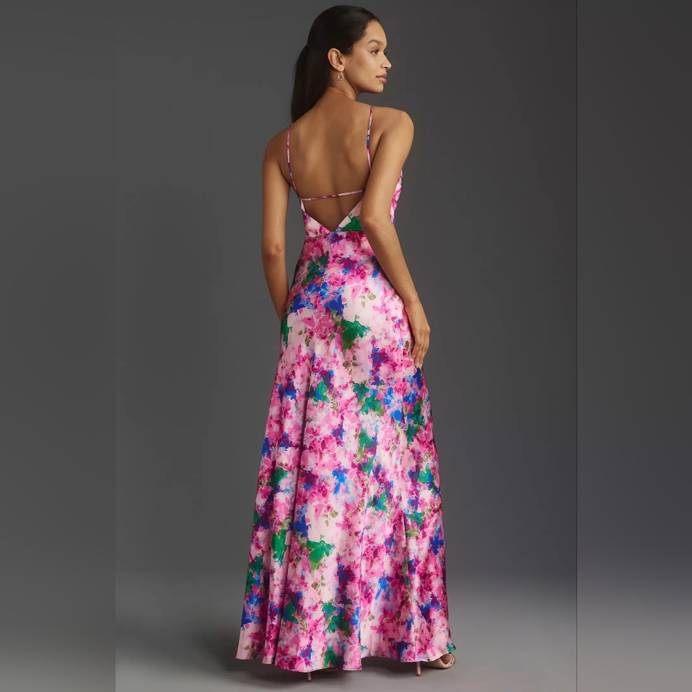 Monique Lhuillier Waterlily Floral Satin Halter Dress NWT - Picture 3 of 11